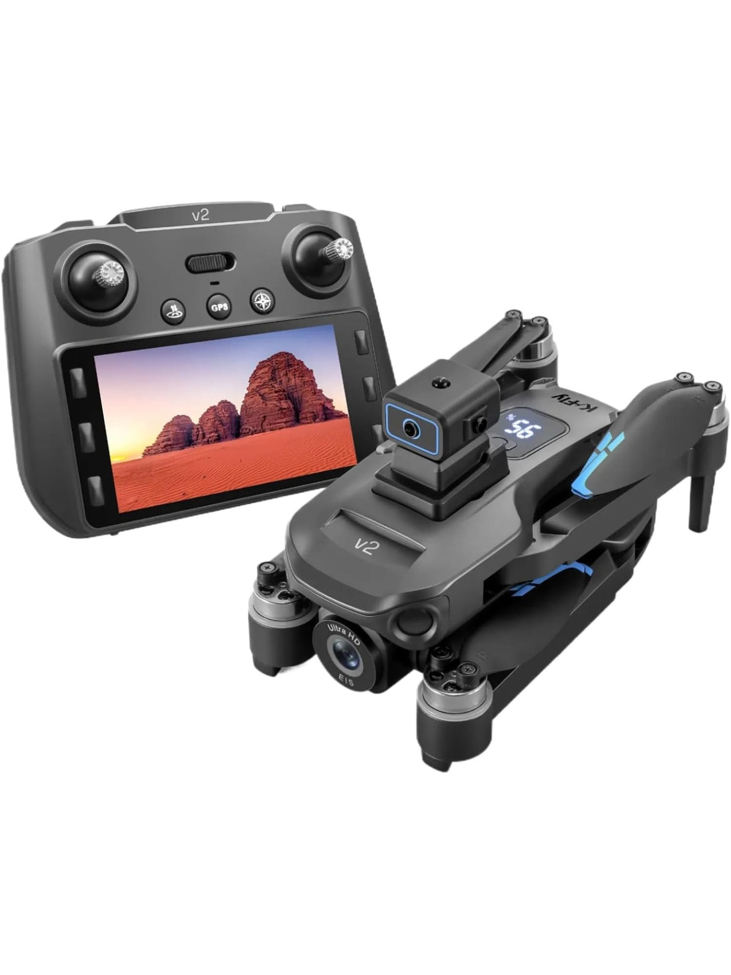 K-Fly Kosher Drone V2 - Dual Camera with Built-in Screen and Long Range Flight (No Smartphone or WiFi Needed)
