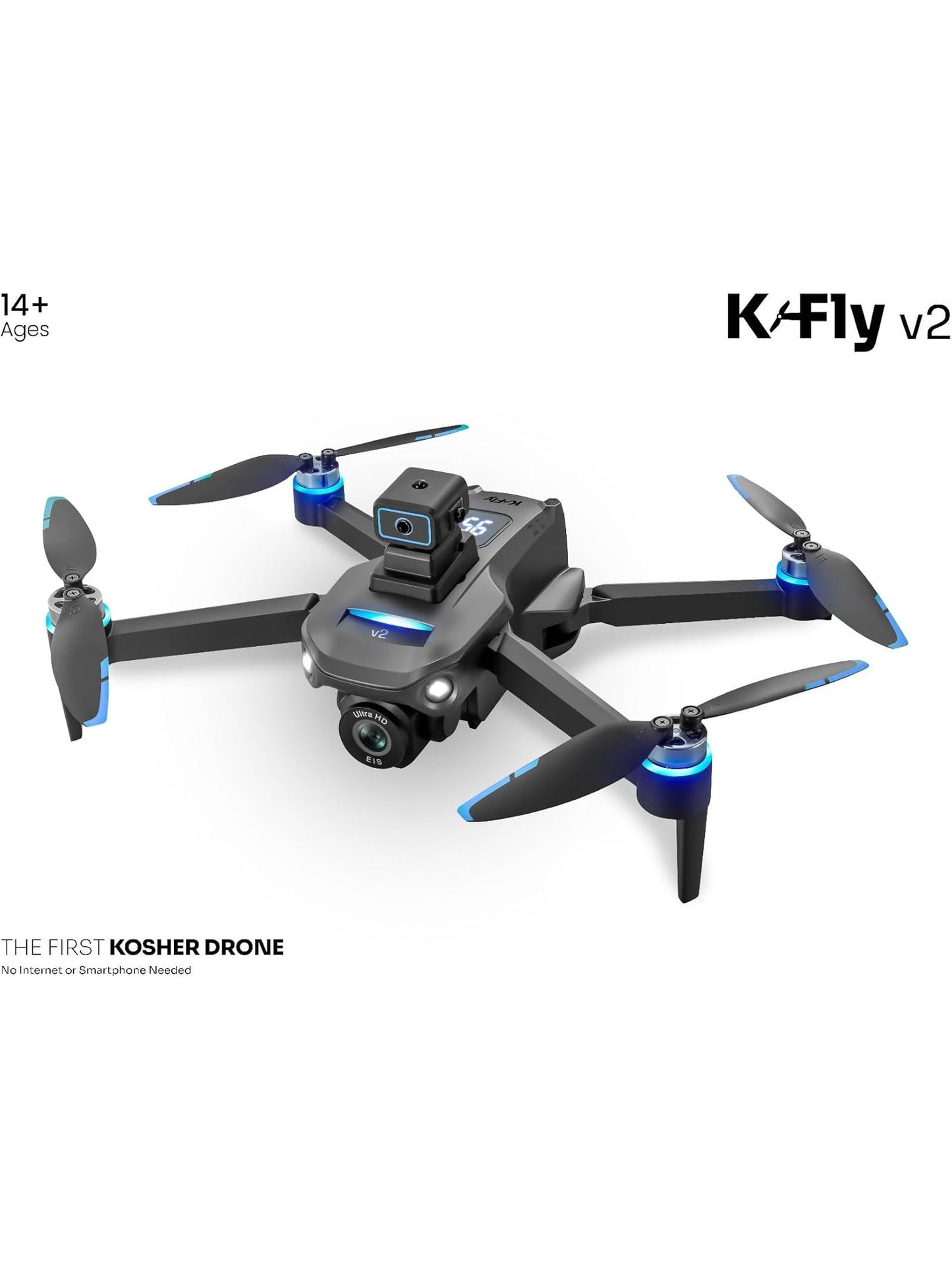 K-Fly Kosher Drone V2 - Dual Camera with Built-in Screen and Long Range Flight (No Smartphone or WiFi Needed)
