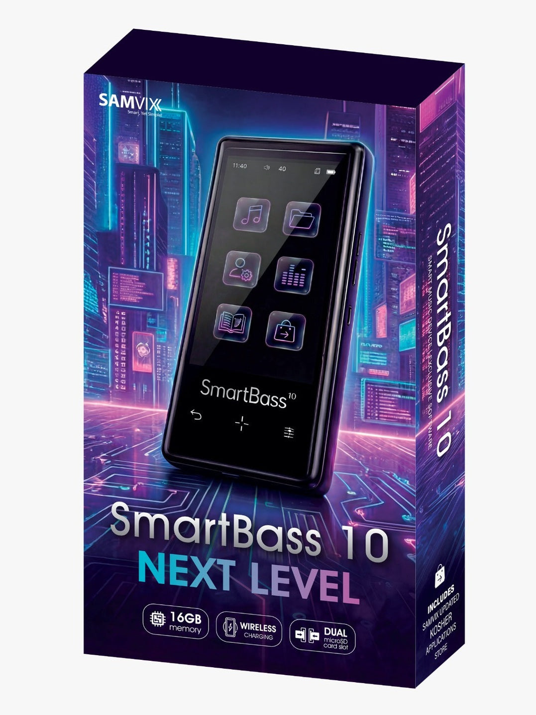 Samvix SmartBass 10 Kosher MP3 Player 16GB, Wireless Charging & Dual SD Slot