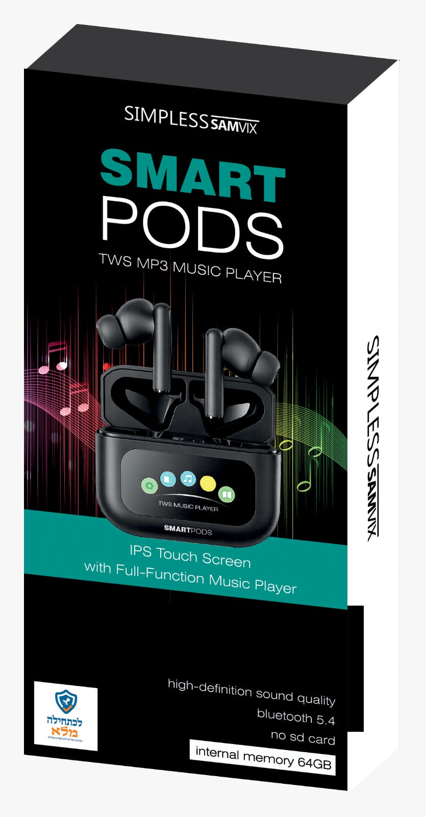Samvix SmartPods 64GB Kosher MP3 Player Built Into EarPods Case – Bluetooth, No WiFi, No Video No SD Slot