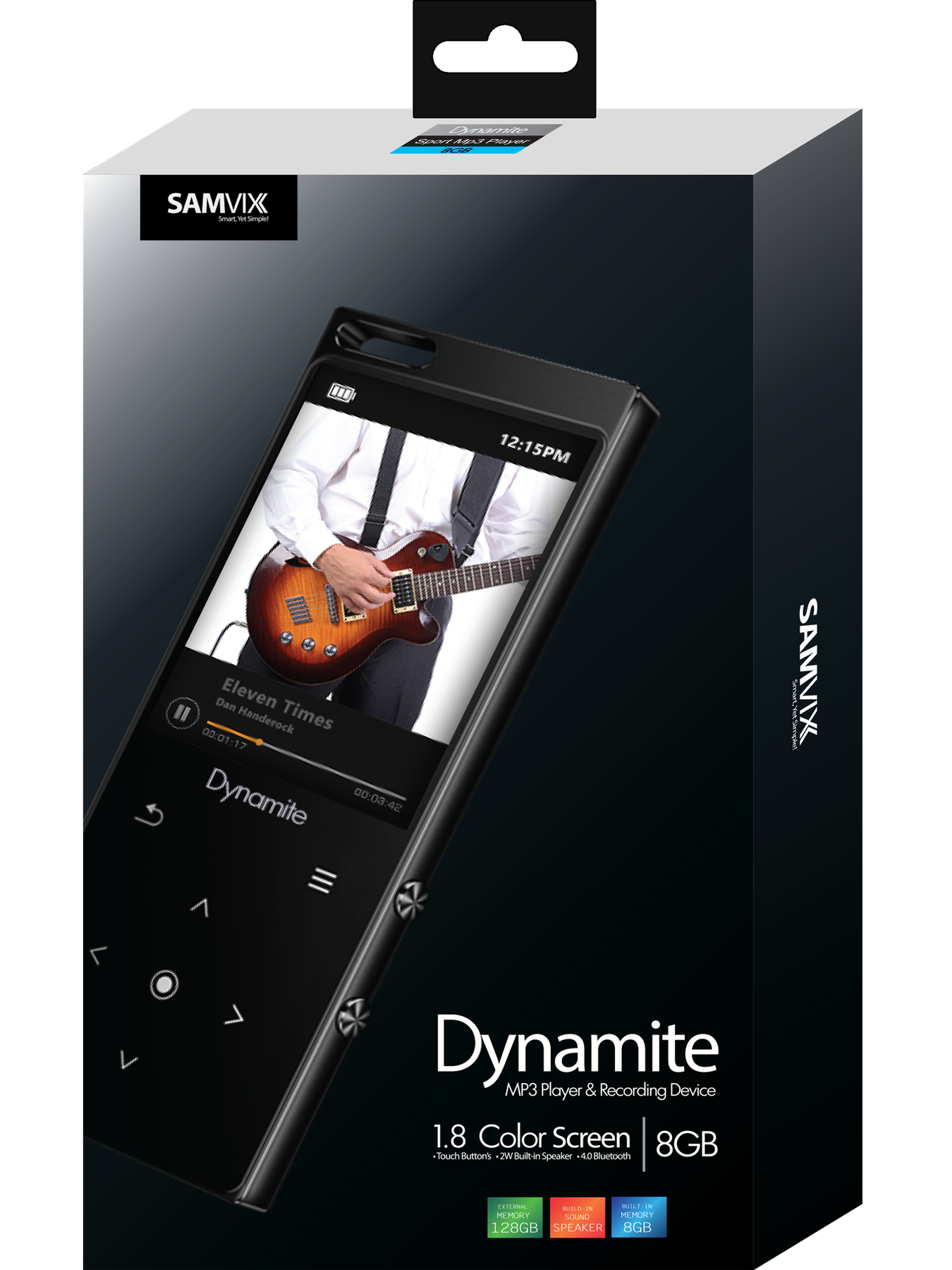 SAMVIX Dynamite MP3 Player 8GB with Bluetooth, Touch Buttons, Voice Recorder, Speaker, Kosher MP3 Player Without Radio, NO Video, NO Pictures