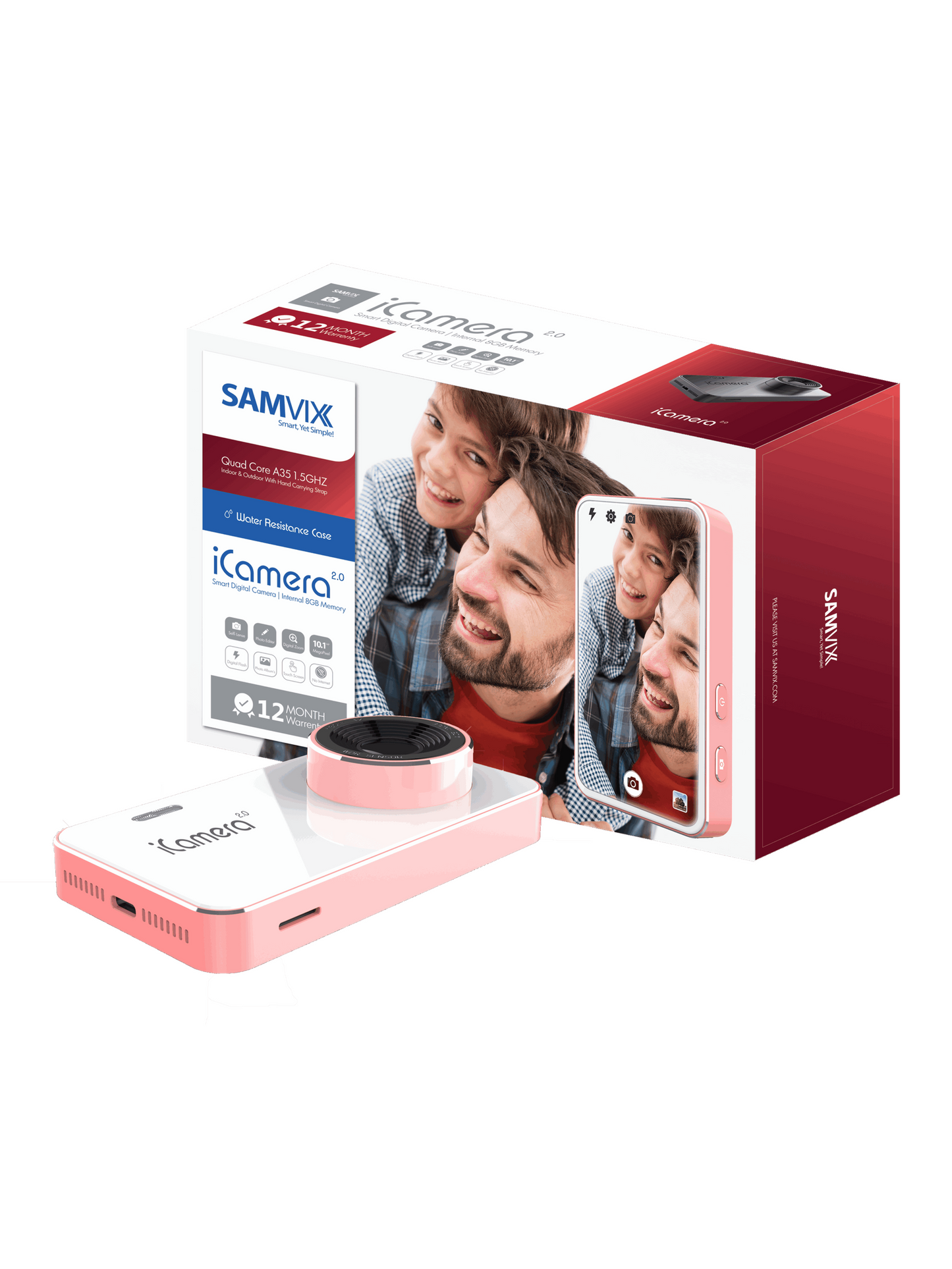 SAMVIX iCAMERA 2.0 Kosher Digital Camera No WiFi, No Bluetooth, 8GB Internal Memory, Selfie Cam