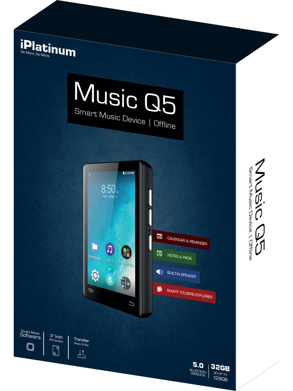 iPlatinum Q5 Kosher 32GB MP3 Player with Built-in Speaker and Bluetooth (No Video, Radio or WiFi)
